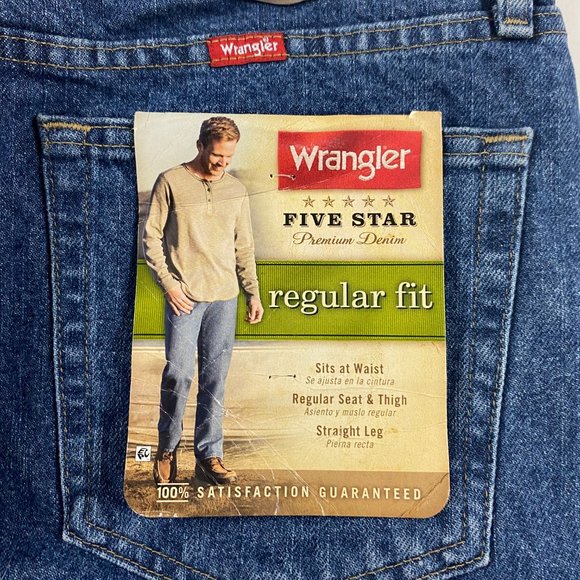 NWT Wrangler Five Star Regular Fit Jeans Mens 33 x 30 Cotton Blue - Picture 6 of 14